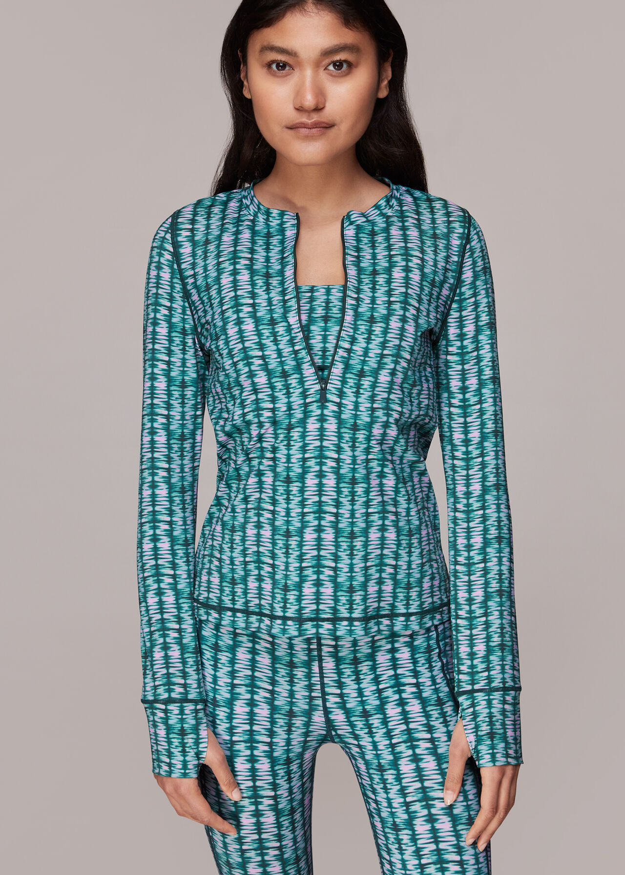 Abstract Wave Zip Sports Top